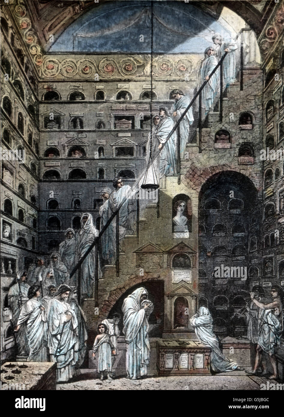 Ein römisches Columbarium un oberirdisches Gebäude zur Bestattung von Urnen. Un columbarium est un endroit paisible pour l'entreposage des urnes. Banque D'Images