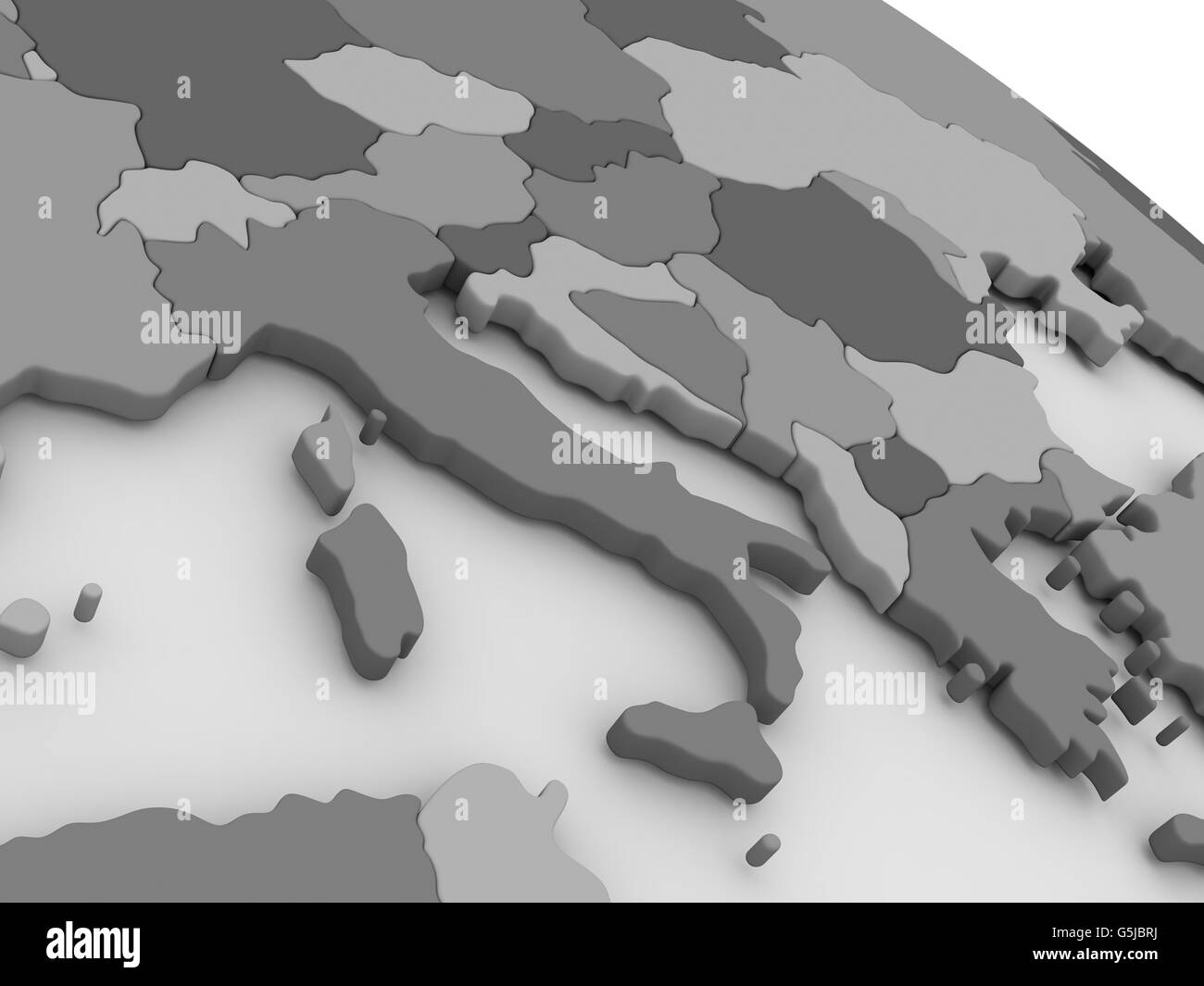 Carte de l'Italie sur le modèle gris de la Terre. 3D illustration Banque D'Images