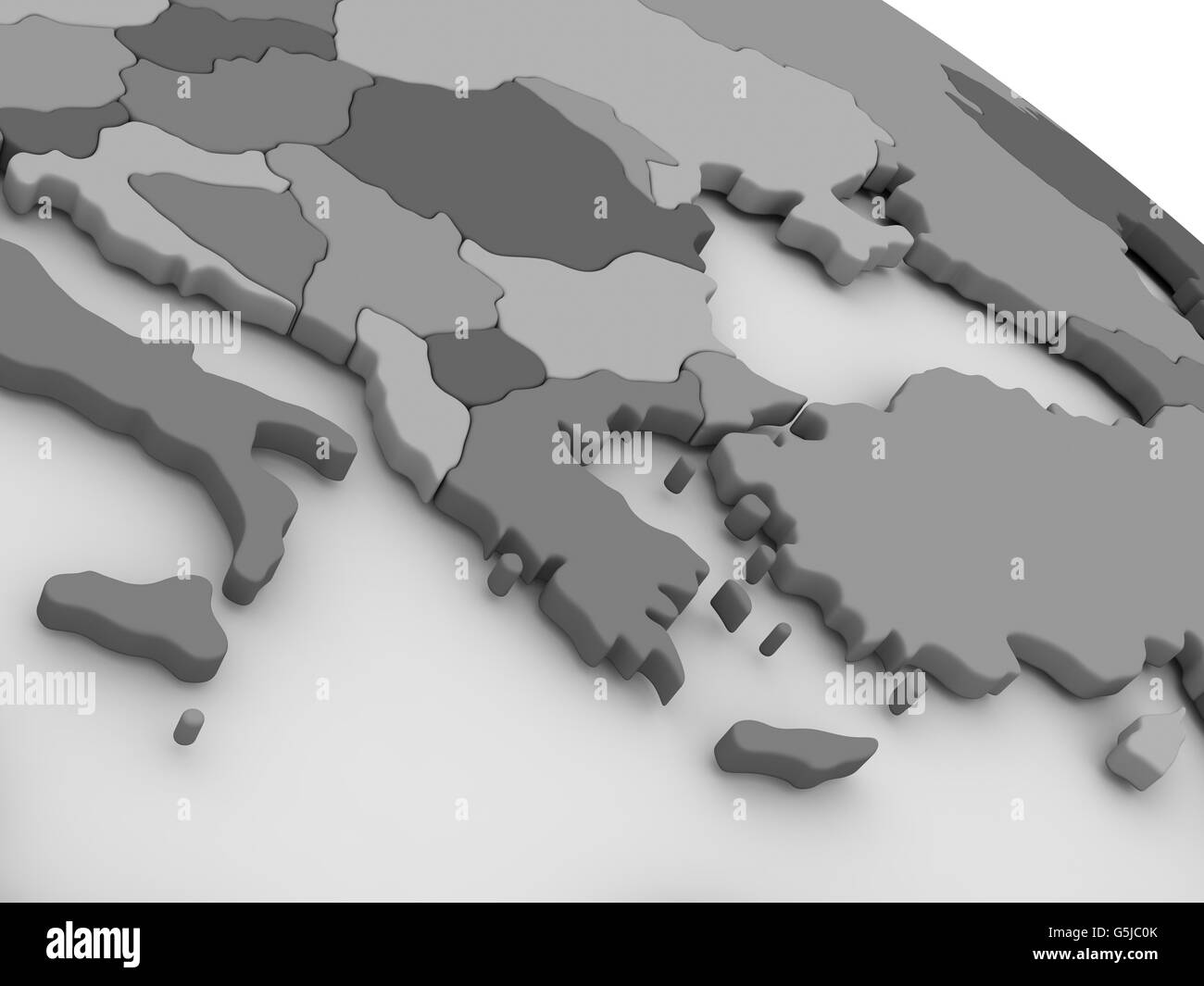 Carte de la Grèce sur le modèle gris de la Terre. 3D illustration Banque D'Images