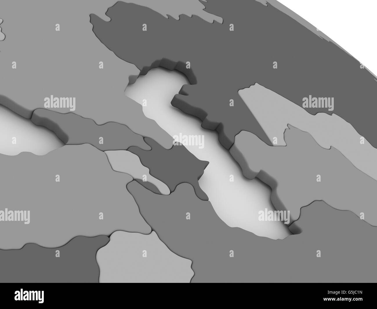 Carte de la région du Caucase sur le modèle gris de la Terre. 3D illustration Banque D'Images