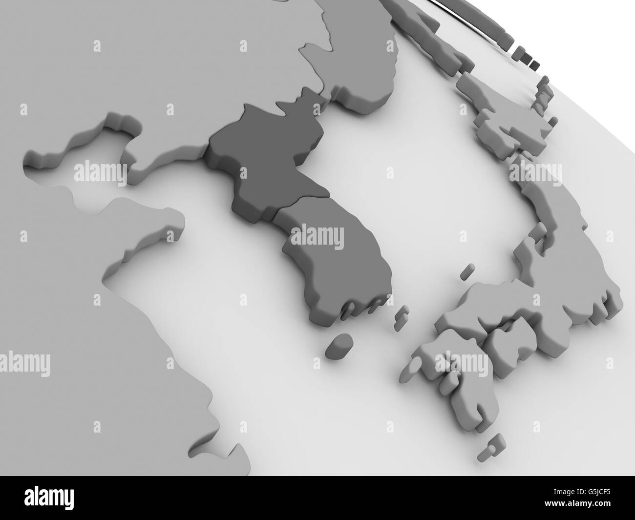Carte de la Corée du Nord et la Corée du Sud sur le modèle gris de la Terre. 3D illustration Banque D'Images