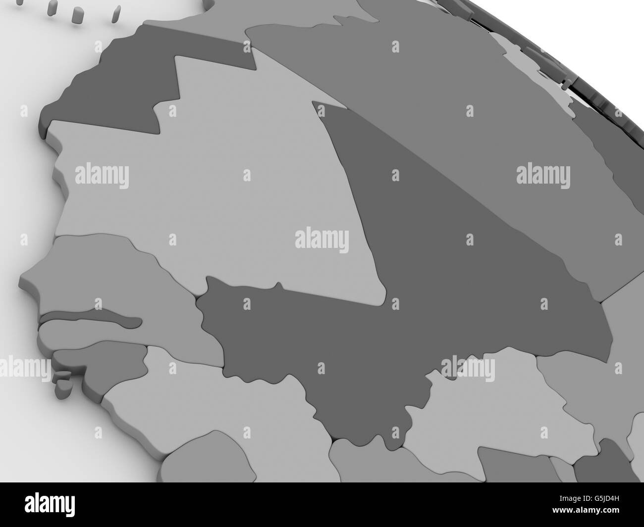 Carte du Mali et du Sénégal sur le modèle gris de la Terre. 3D illustration Banque D'Images