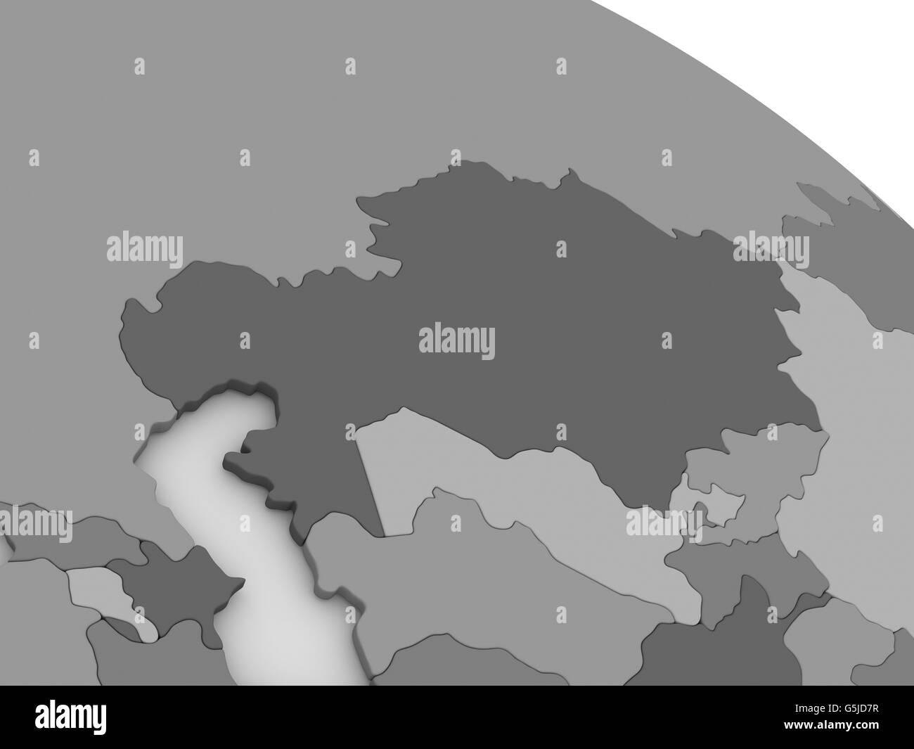 La carte du Kazakhstan sur le modèle gris de la Terre. 3D illustration Banque D'Images