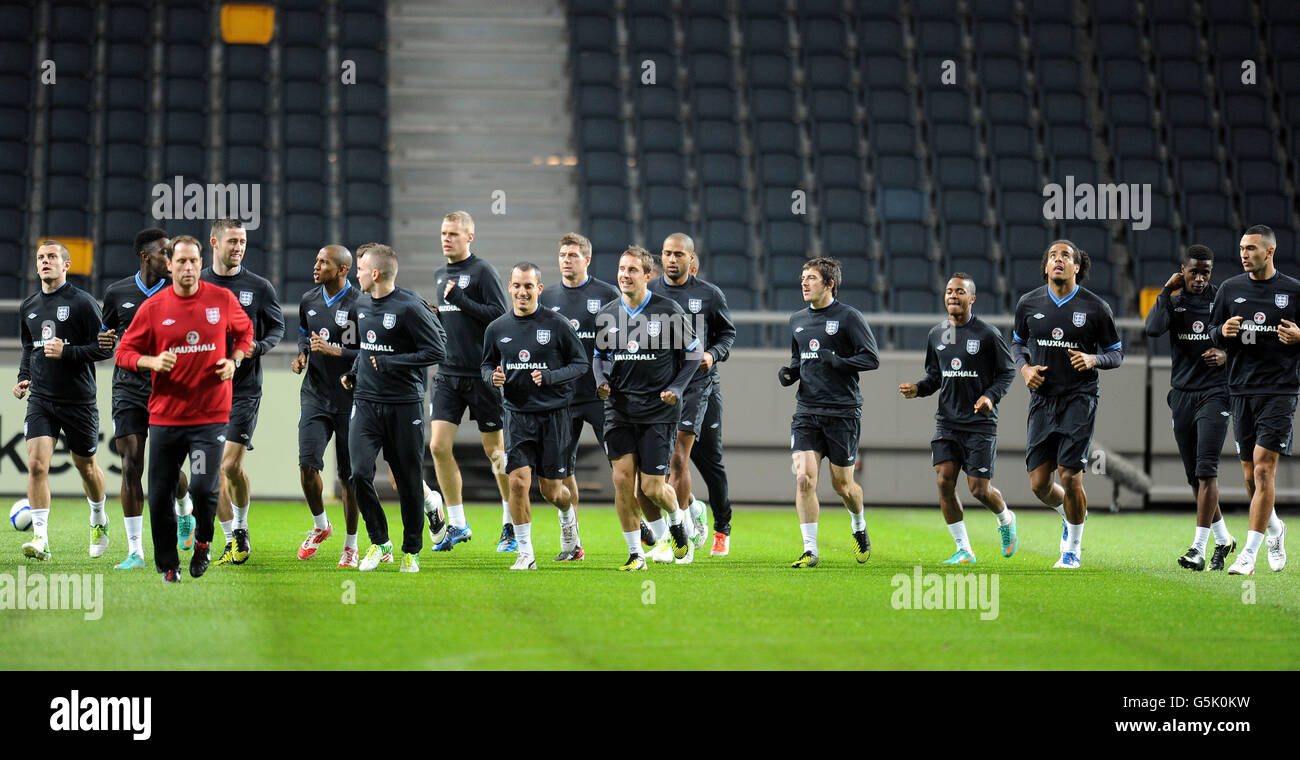 Football - International friendly - Suède v Angleterre - session d'entraînement et conférence de presse - Friends Arena.Une vue d'ensemble de la session d'entraînement en Angleterre à l'aréna Friends, Stockholm, Suède. Banque D'Images