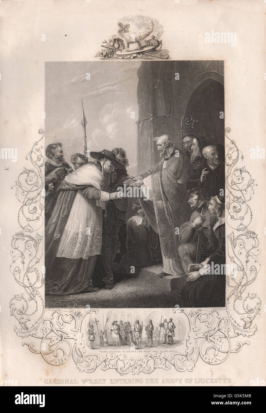Le Cardinal Wolsey : l'entrée de l'abbaye de Leicester. Refusant de livrer le sceau, 1853 Banque D'Images