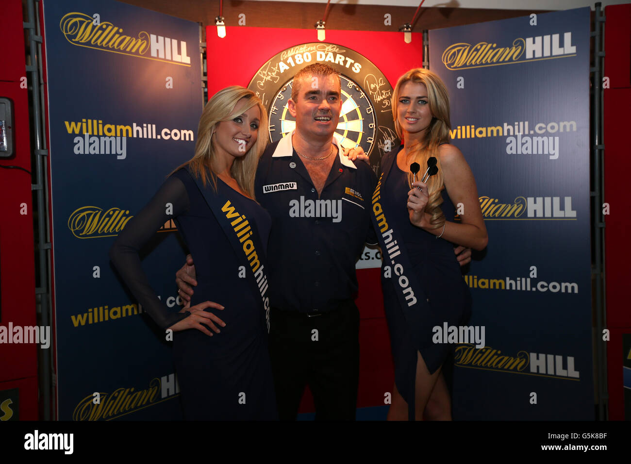 Fléchettes - événement de promotion Grand Chelem of Darts - Hippodrome de Wolverhampton. Steve Beaton lors d'un événement publicitaire de William Hill Banque D'Images