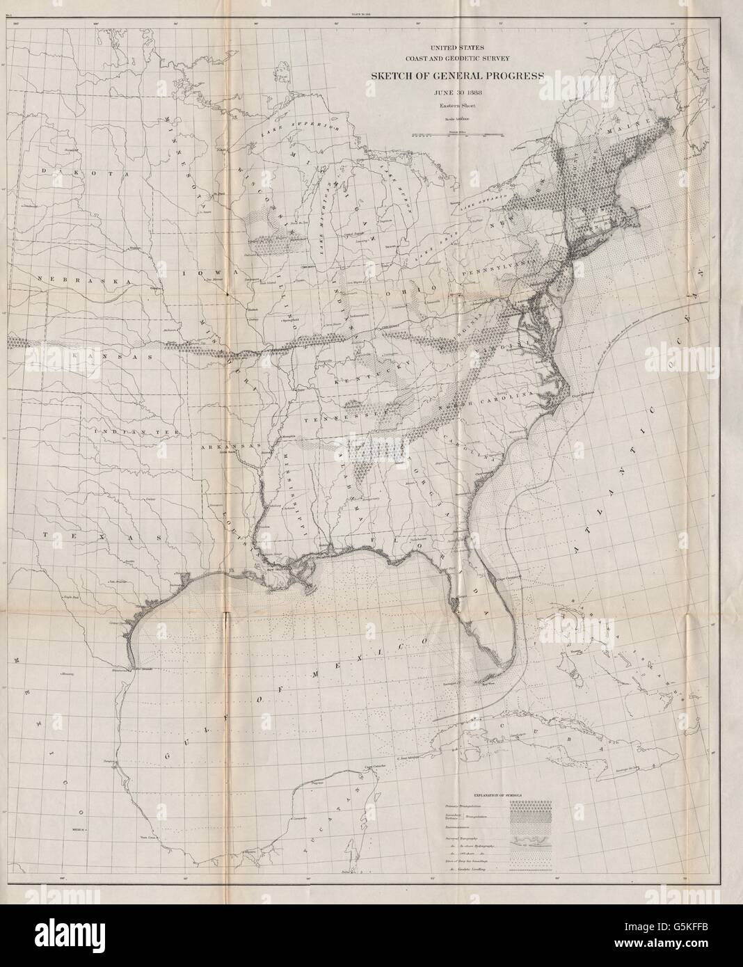 USA EAST FEUILLE : Coastal & Geodetic survey. La triangulation. USCGS, 1889 Ancien site Banque D'Images