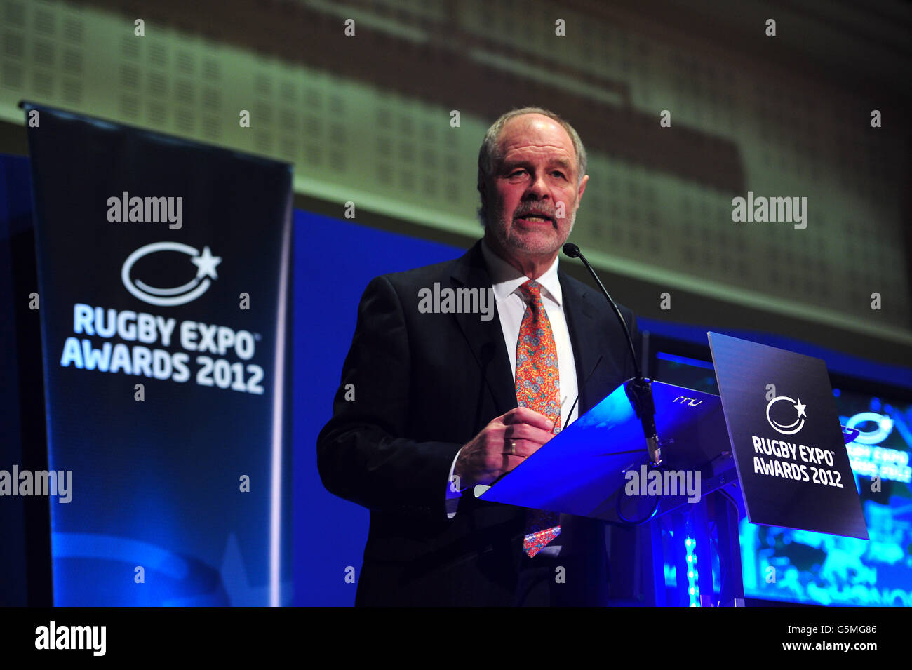 Rugby Expo 2012 - Premier jour - les Rugby Expo Awards 2012 - Twickenham. TalkSPORT commentateur rugby John Taylor aux Rugby Expo Awards 2012 et dîner dans la SALLE DE CONCERT de Twickenham. Banque D'Images