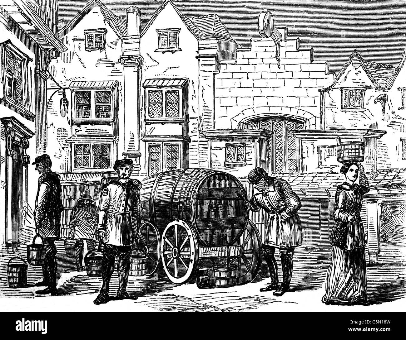 Old London porteurs d'eau au 17ème siècle. Banque D'Images