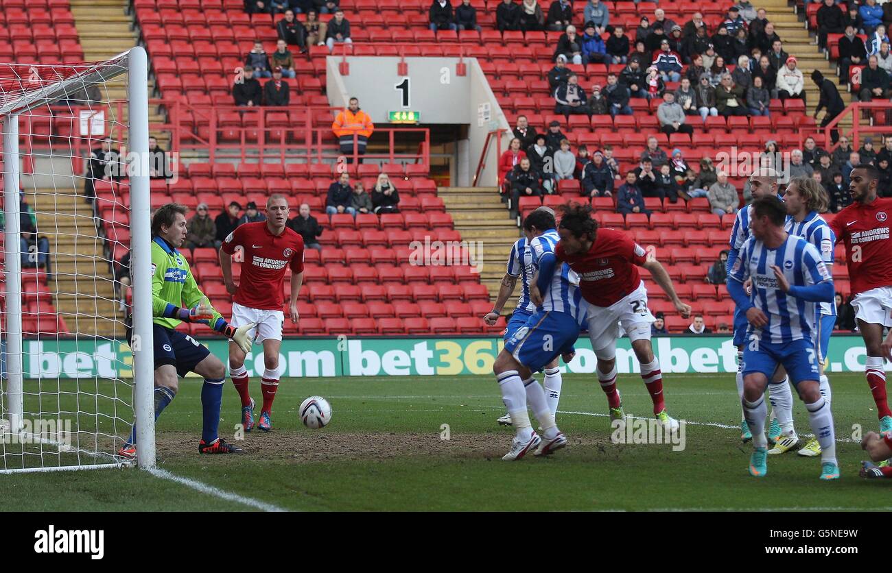 Football - npower football League Championship - Charlton Athletic v Brighton et Hove Albion - The Valley.Lawrie Wilson de Charlton Athletic (au centre) a obtenu des scores lors du match de championnat de la npower football League à la Valley, Londres. Banque D'Images