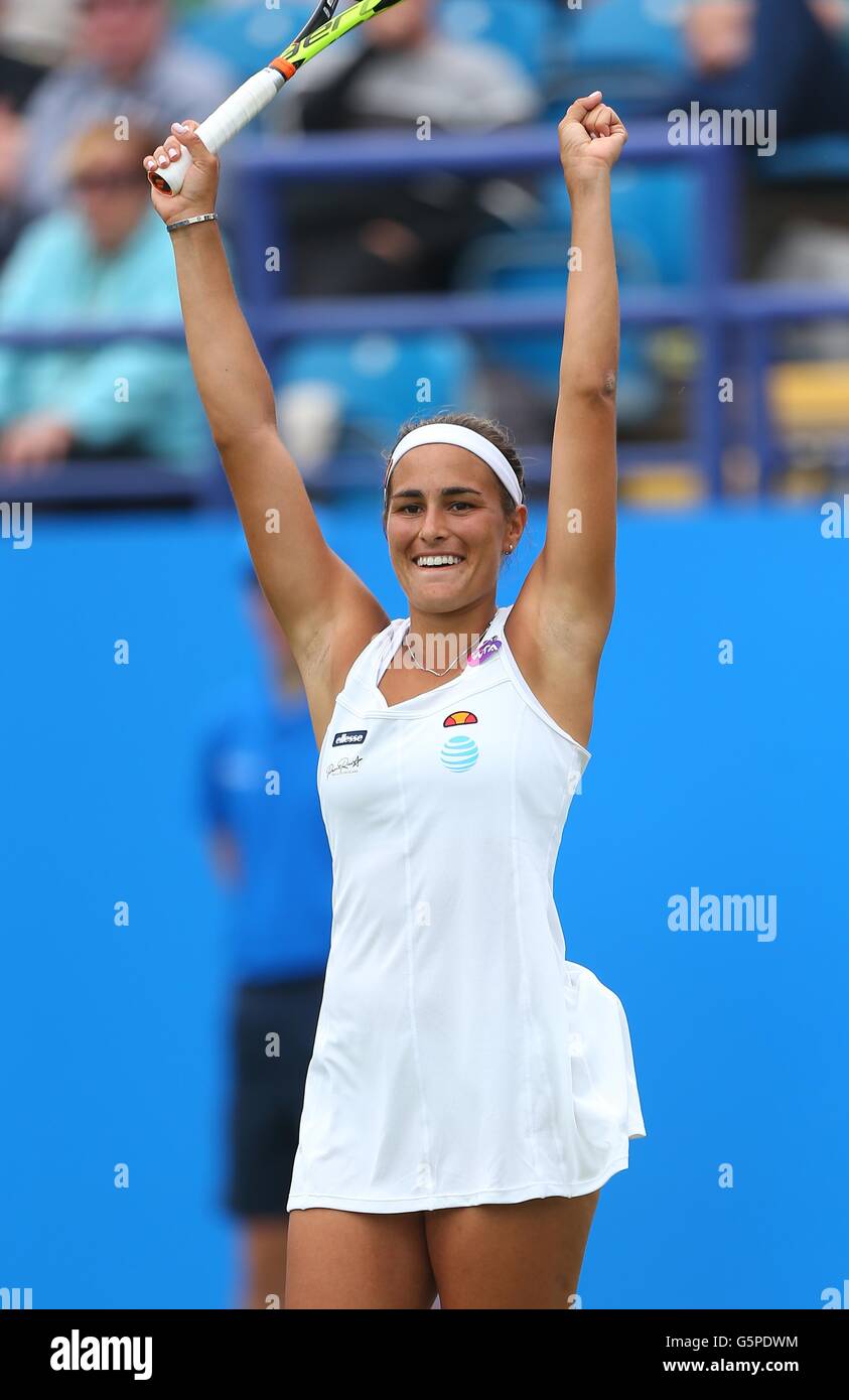 Eastbourne, Royaume-Uni. 22 Juin, 2016. Monica Puig de Puerto Rico célèbre gagner son match contre le Danemark à l'Caroline Wozniacki International Aegon Tennis Eastbourne Crédit Tournoi : James Boardman /Alamy Live News Banque D'Images