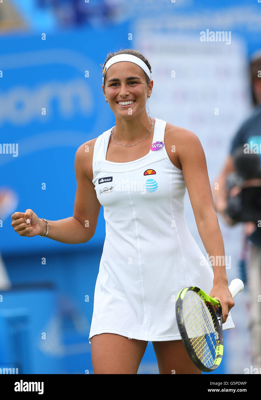 Eastbourne, Royaume-Uni. 22 Juin, 2016. Monica Puig de Puerto Rico célèbre gagner son match contre le Danemark à l'Caroline Wozniacki International Aegon Tennis Eastbourne Crédit Tournoi : James Boardman /Alamy Live News Banque D'Images