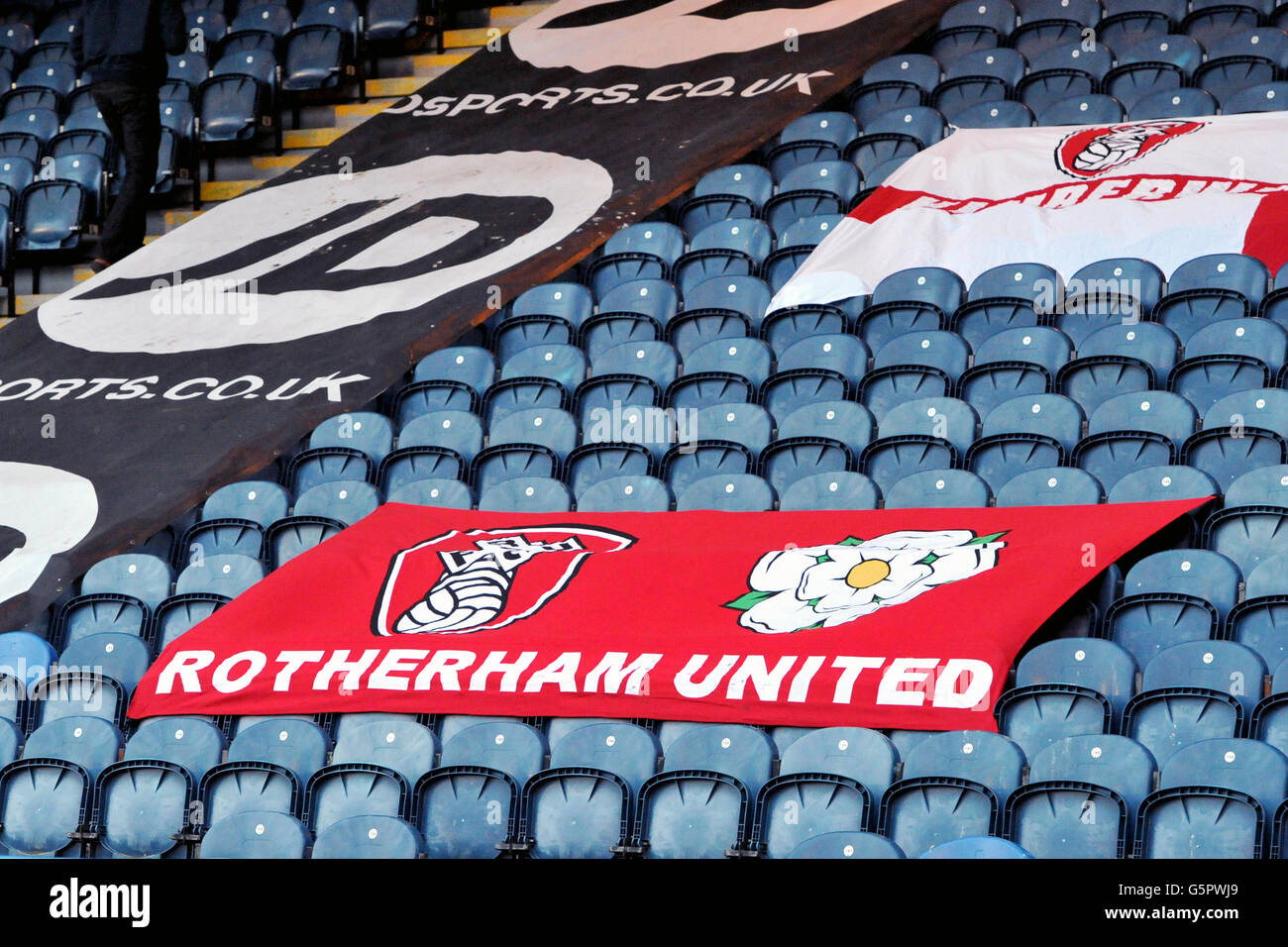 Football - npower football League 2 - Rochdale / Rotherham United - Spotland.Un drapeau Rotherham United dans les stands. Banque D'Images