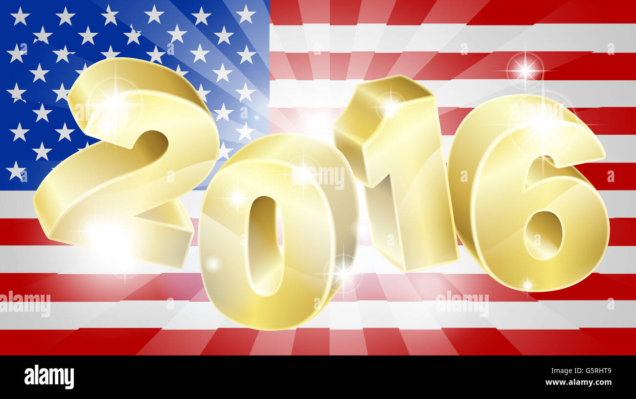 2016 drapeau américain avec le concept d'élection d'un drapeau à l'arrière-plan et 2016 année nombre en 3D Banque D'Images