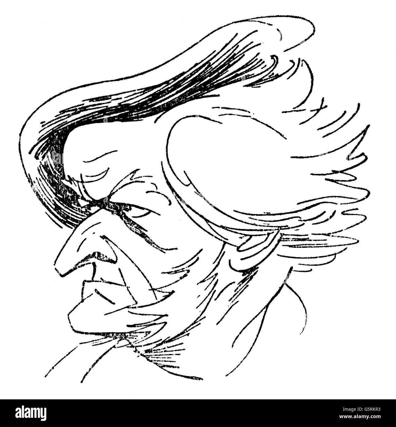 Wagner, Richard, 22.5.1813 - 13.2.1883, compositeur allemand, portrait, caricature, par Arthur Johnson (1874 - 1954), 19ème / 20ème siècle, Banque D'Images