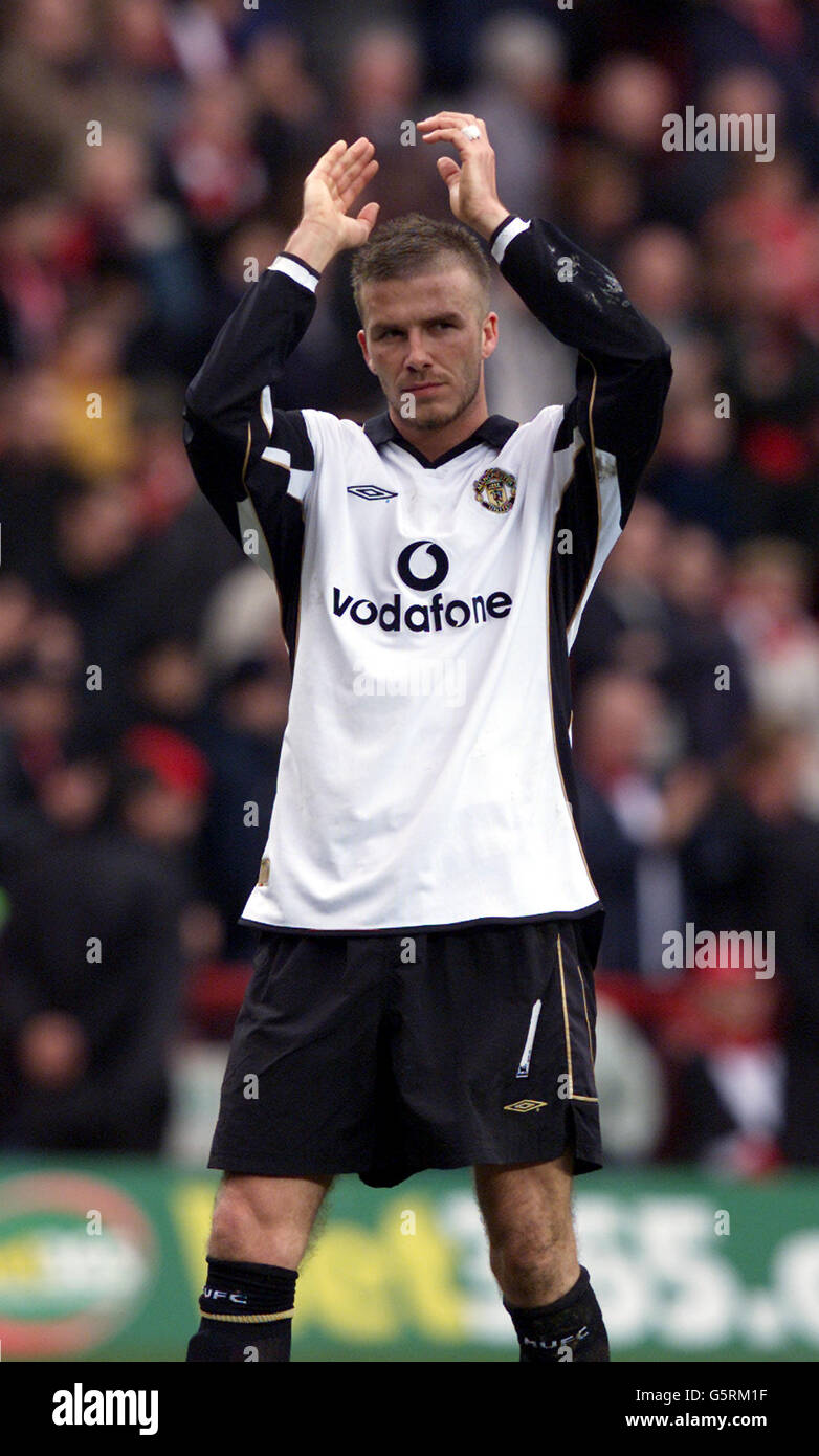 David Beckham de Manchester United, pendant la F.A. Match de premier ministre de Barclaycard entre Charlton Athletic et Manchester United à The Valley, Londres. Banque D'Images