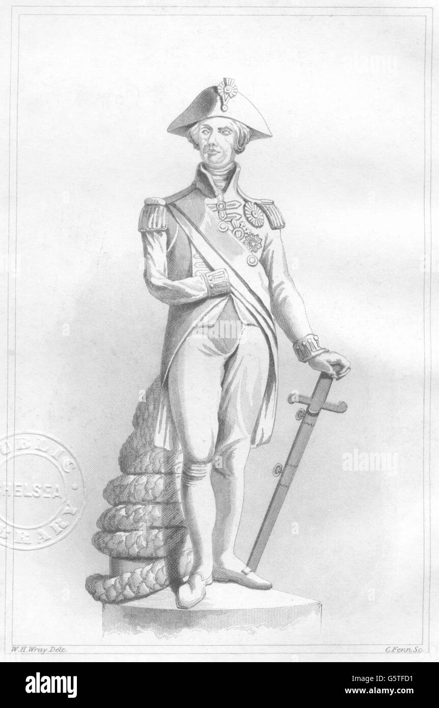 La colonne Nelson : La statue de Nelson, Trafalgar Square. Londres. DUGDALE, c1840 Banque D'Images