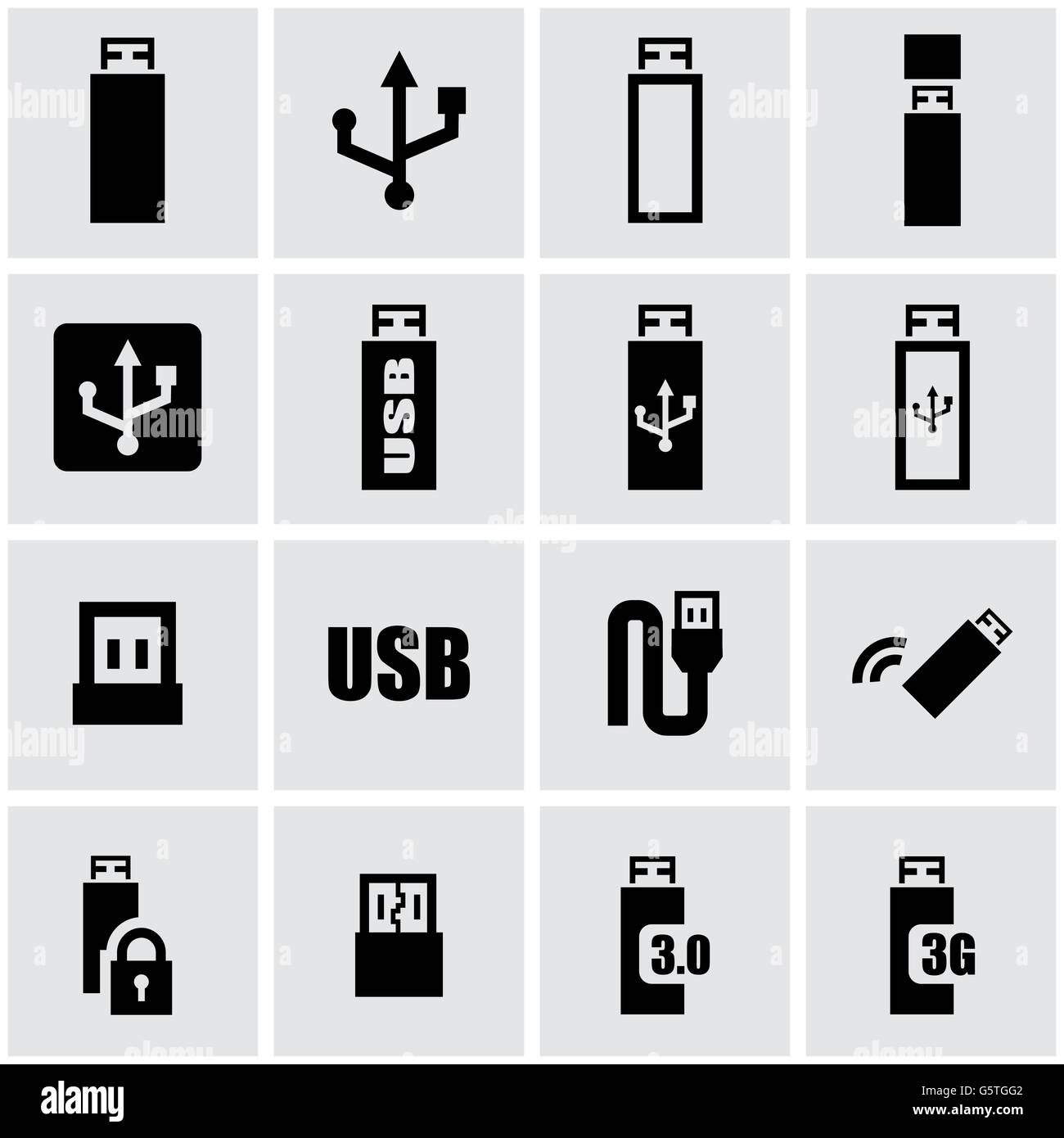Vector icon set usb noir Illustration de Vecteur