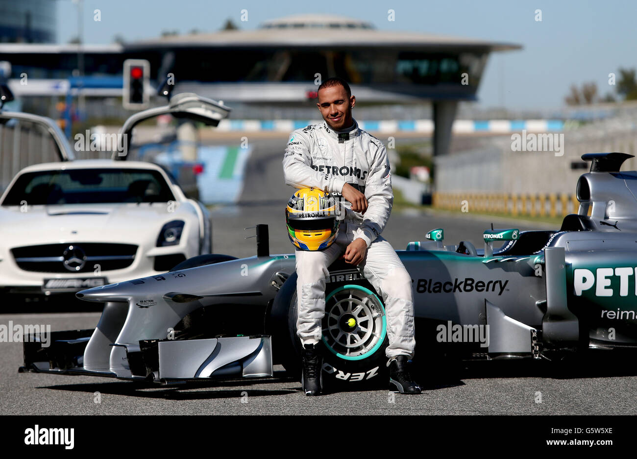 Formula One - lancement Mercedes W04 - Circuito de Jerez.Lewis Hamilton, pilote Mercedes, lors du lancement de la Mercedes F1 W04 à Circuito de Jerez, Jerez, Espagne. Banque D'Images