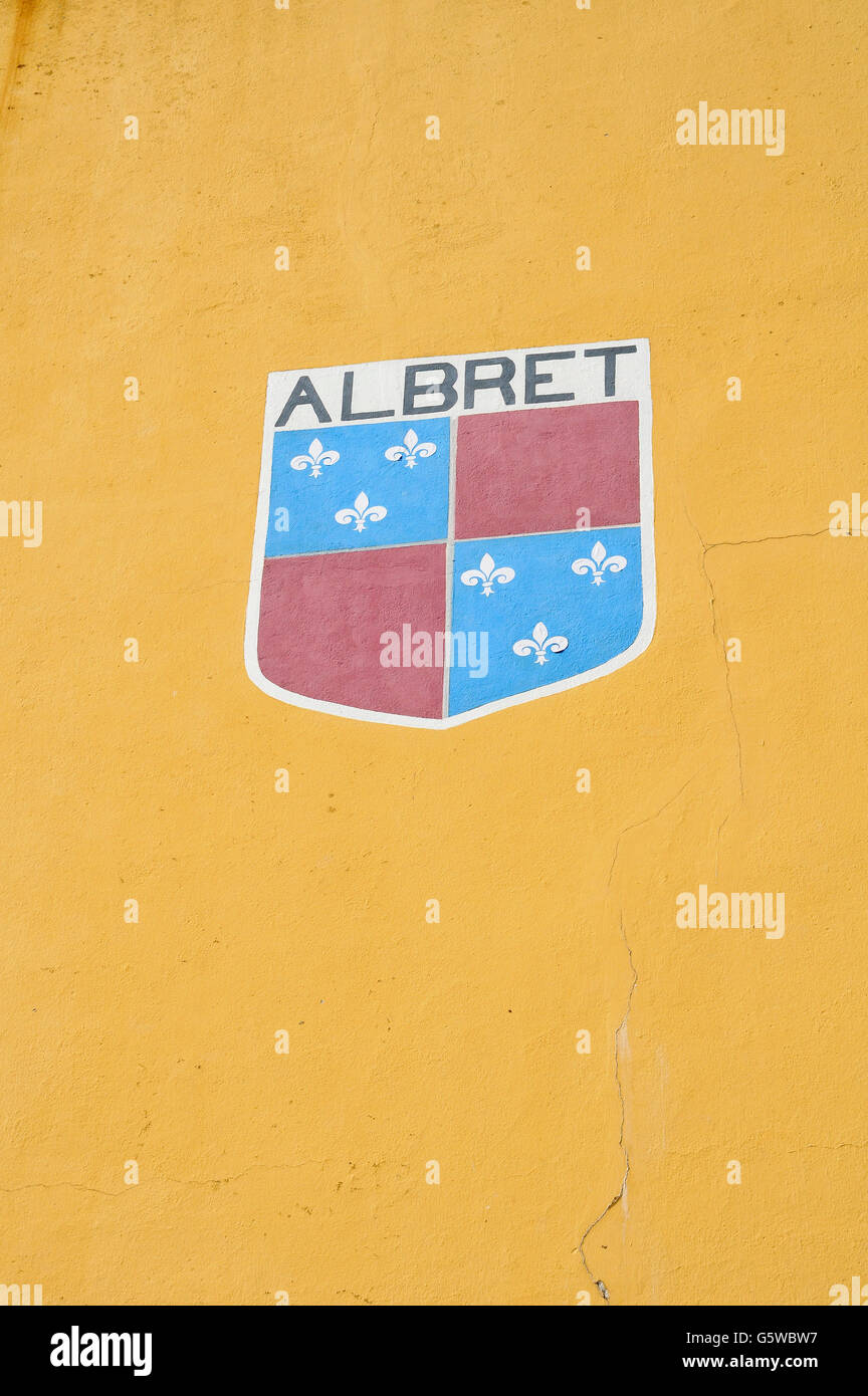 Armoiries de Labrit (Albret) dans l'open-air fronton de pelote basque dans le village de Labrit. Landes. La France. Banque D'Images