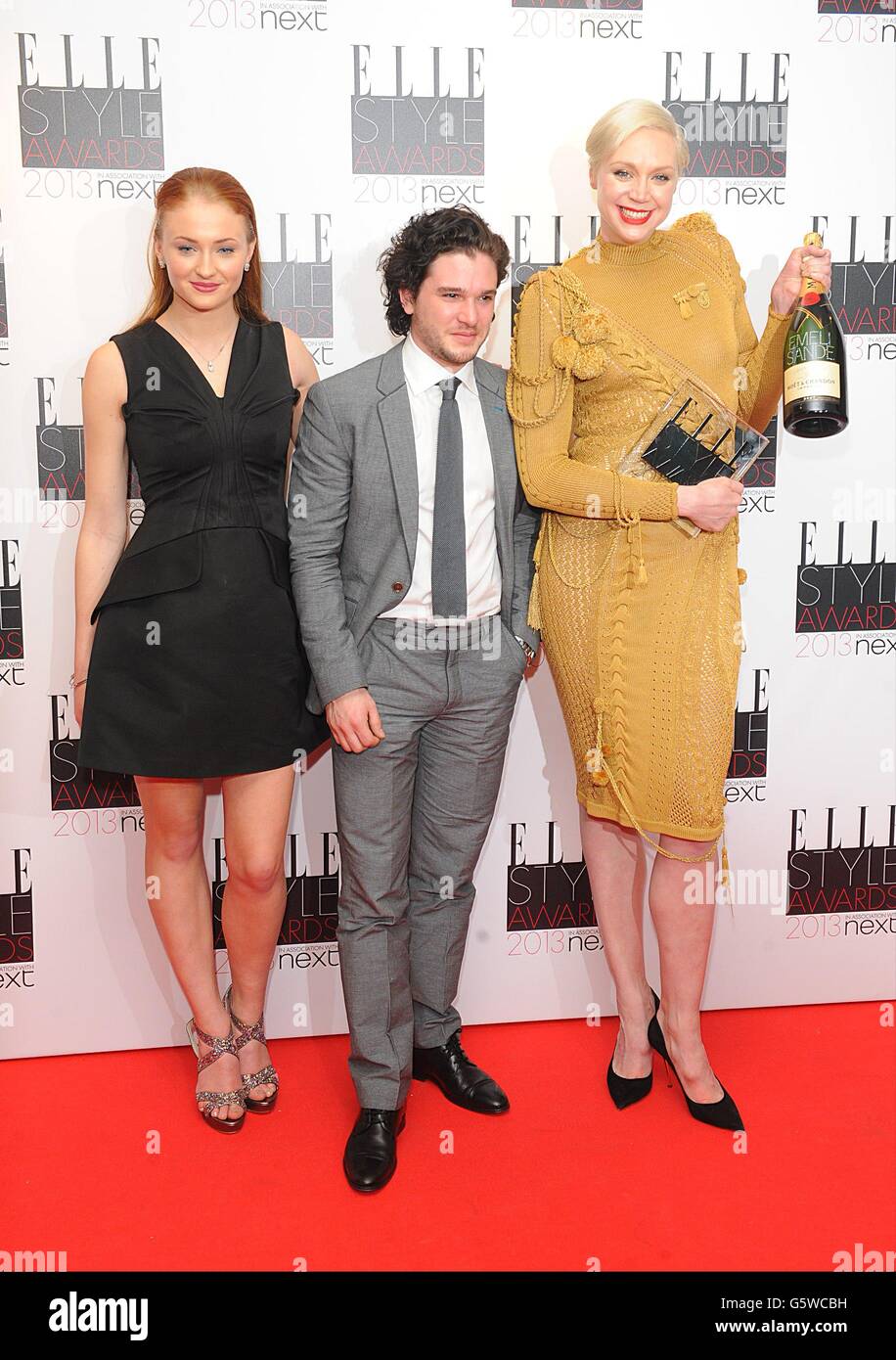 Sophie Turner, Kit Harington et Gwendoline Christie lors des Ele style Awards 2013 à l'hôtel Savoy dans le centre de Londres. Banque D'Images