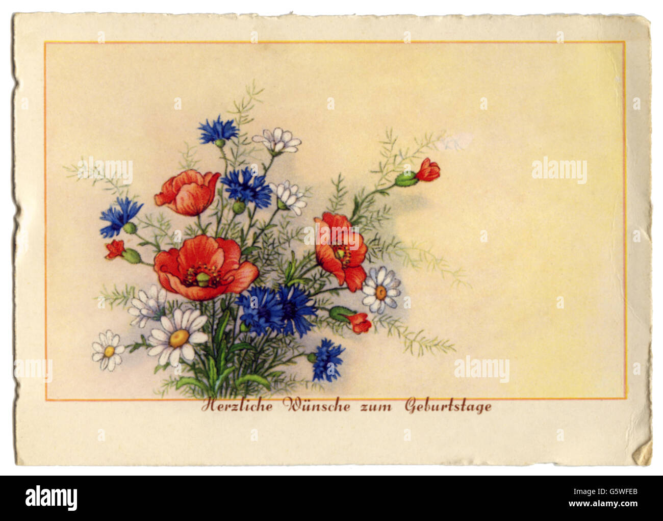 Festivités, carte de voeux anniversaire, 'Herzliche Wünsche zum Geburtstage' (souhaits les plus chaleureux pour votre anniversaire), bouquet de fleurs d'été, carte postale, imprimé: Haering und Co., Allemagne, années 1930, droits-supplémentaires-Clearences-non disponible Banque D'Images