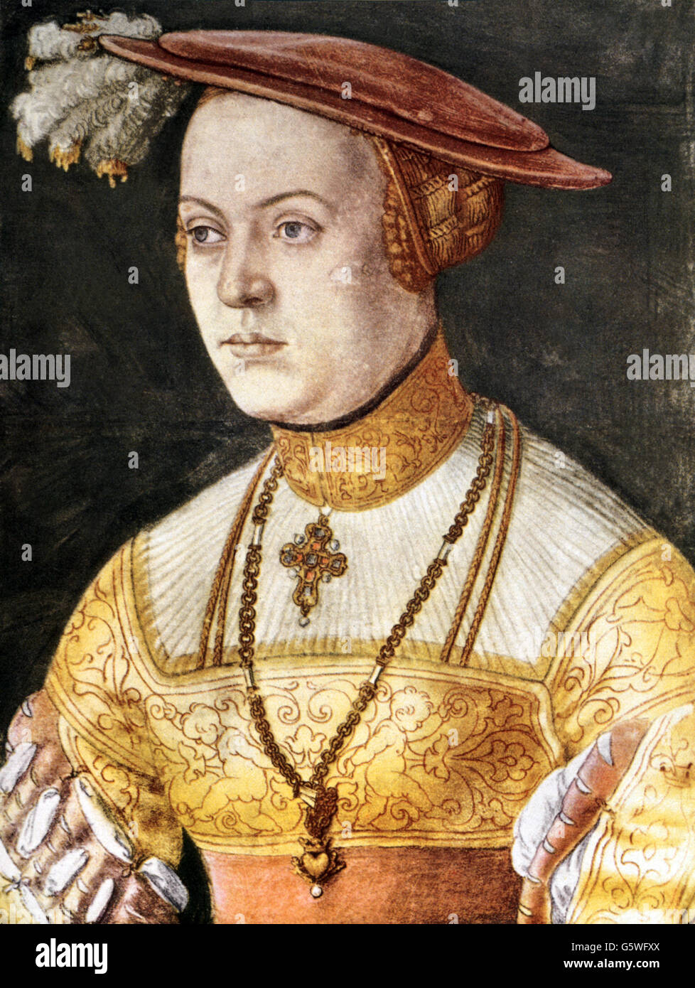 Marie Jakobaea, 25.6.1507 - 16.11.1580, Duchesse de Bavière 5.10.1522 - 7.3.1550, portrait, dessin de Barthel Beham, craie et crayon coloré, vers 1530, Banque D'Images