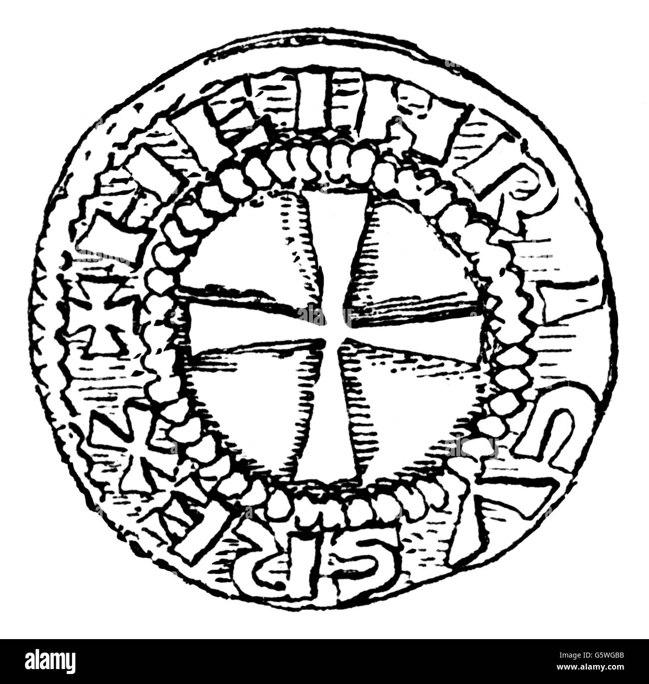 Monnaie / finances, pièces, Allemagne, pièce, inverse, par le roi Henry le Fowler, Strasbourg, 10ème siècle, gravure en bois, 19ème siècle, 11ème siècle, Moyen âge, médiéval, médiéval, Empire Saint-Romain, croix, croix, croix, inscription, épigraphes, inscriptions, pièce de monnaie, pièces, historique, historique, historique, droits additionnels-Clearences-non disponible Banque D'Images