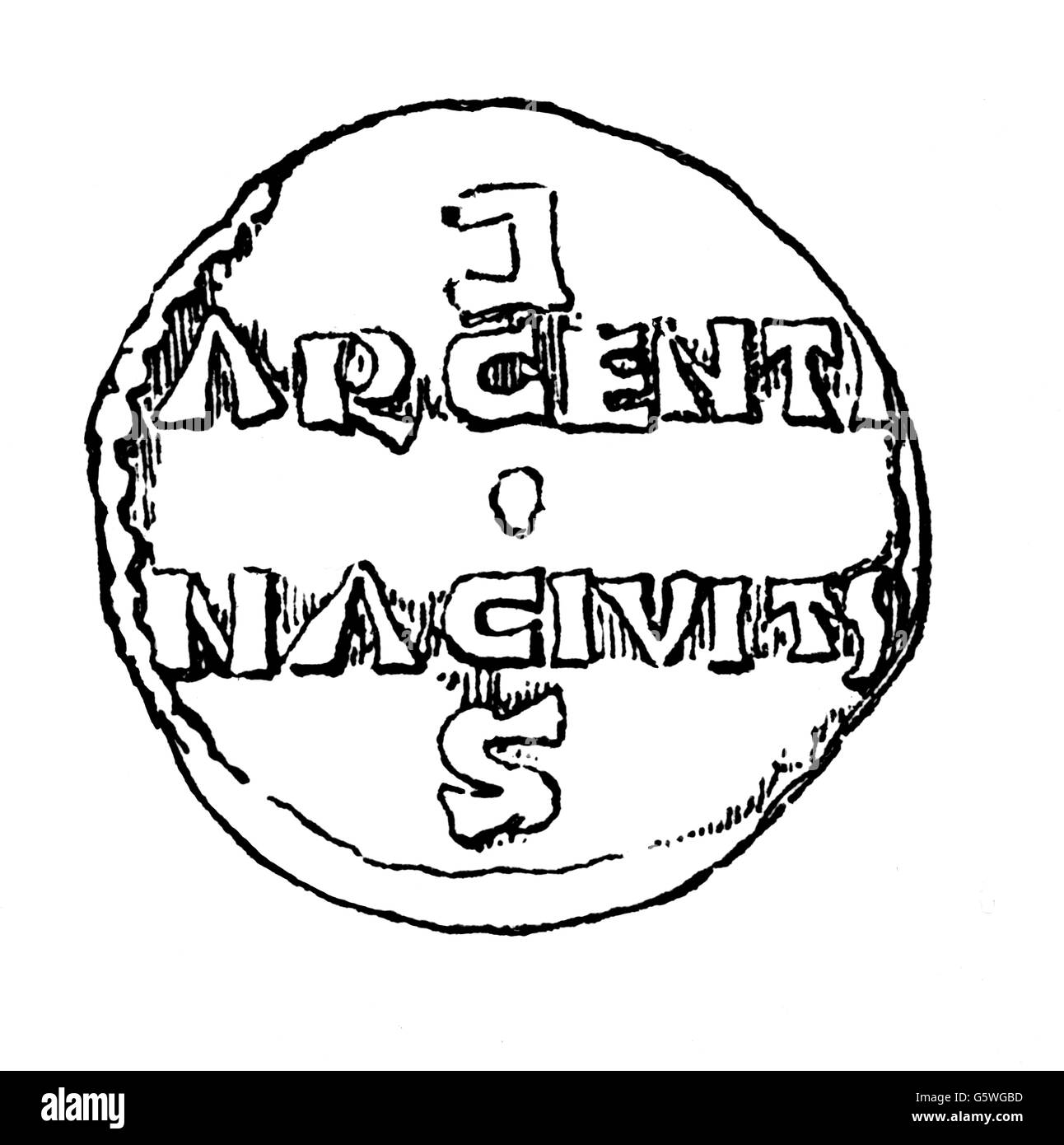 Monnaie / finances, pièces, Allemagne, pièce, inverse, par le roi Henry le Fowler, Strasbourg, 10ème siècle, gravure en bois, 19ème siècle, 11ème siècle, Moyen âge, médiéval, médiéval, Empire Saint-Romain, inscription, épigraphes, inscriptions, pièce de monnaie, pièces de monnaie, historique, historique, historique, droits additionnels-Clearences-non disponible Banque D'Images