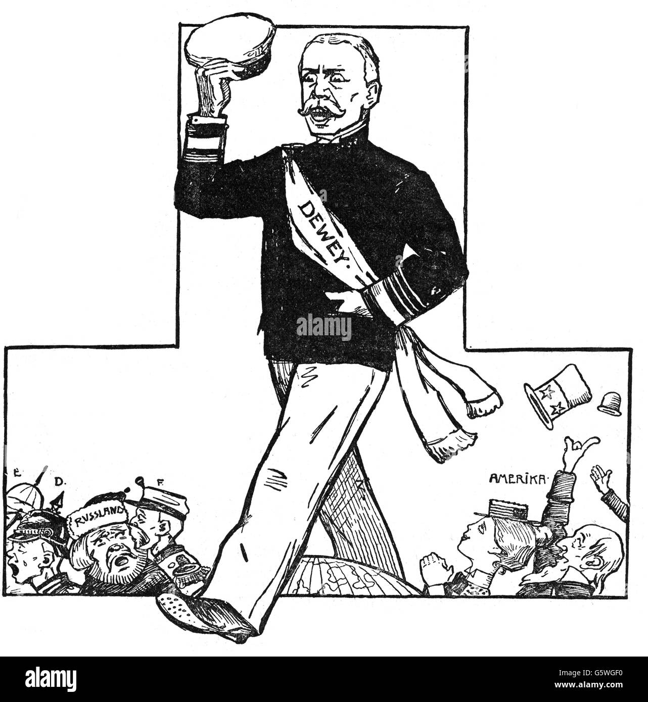 Guerre hispano-américaine 1898, caricature, amiral George Dewey, « le Grand Homme à venir », dessin, « Die Woche », Berlin, 1898, droits supplémentaires-Clearences-non disponible Banque D'Images