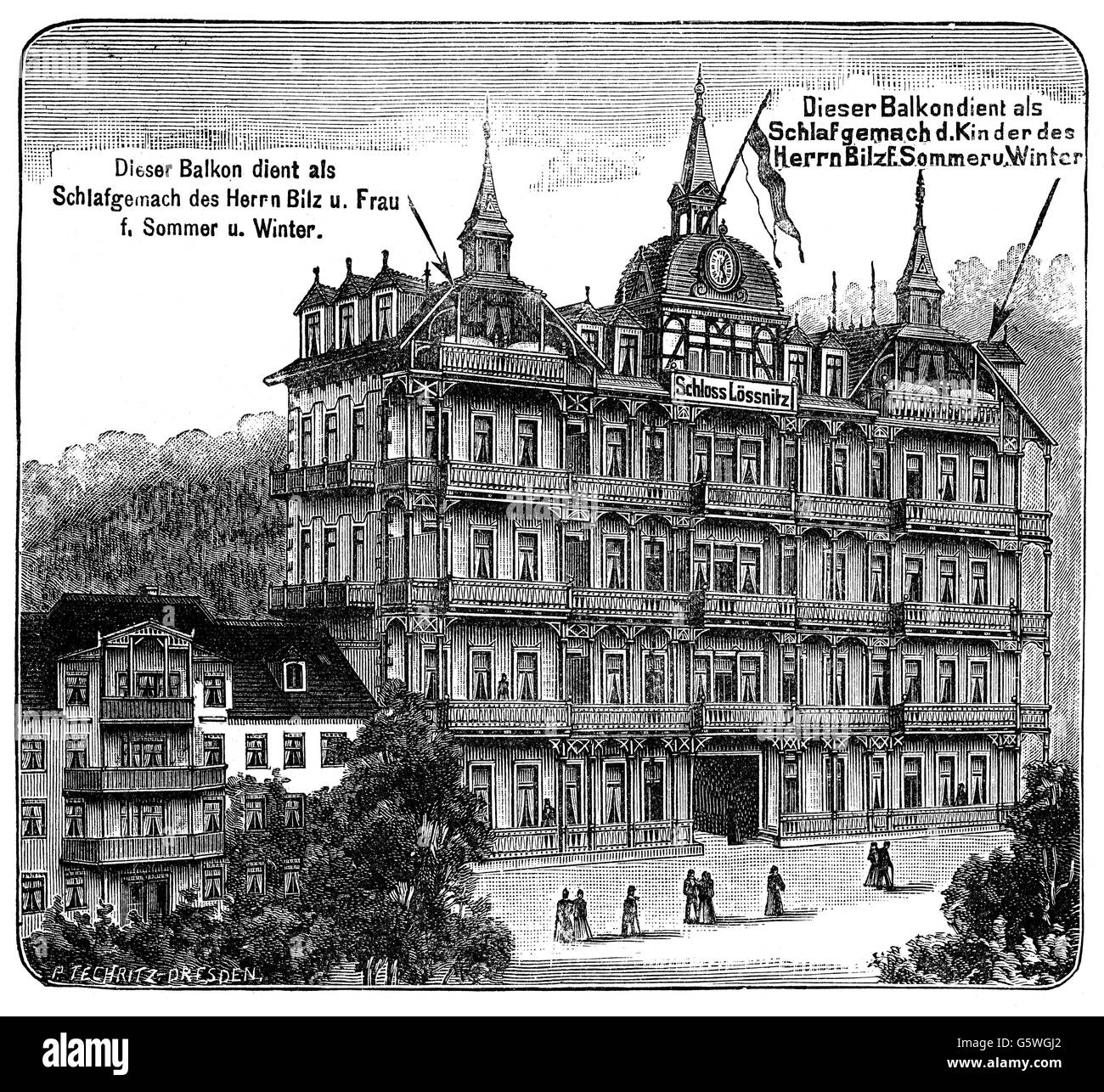 Médecine, hôpitaux, Bilz Naturopathic Hospital, Lössnitz catle, Dresden-Radebeul, gravure sur bois, par P.Techritz, Chemnitz, de: Friedrich Eduard Bilz, Nouveau traitement naturopathique, Leipzig, Allemagne, 1902, droits additionnels-Clearences-non disponible Banque D'Images