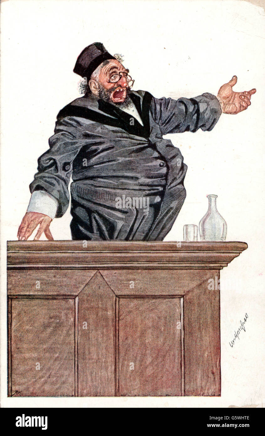 Judaïsme / judaïsme et persécution des Juifs, antisémitisme, avocat juif plaider, dessin, carte postale, années 1930, droits additionnels-Clearences-non disponible Banque D'Images