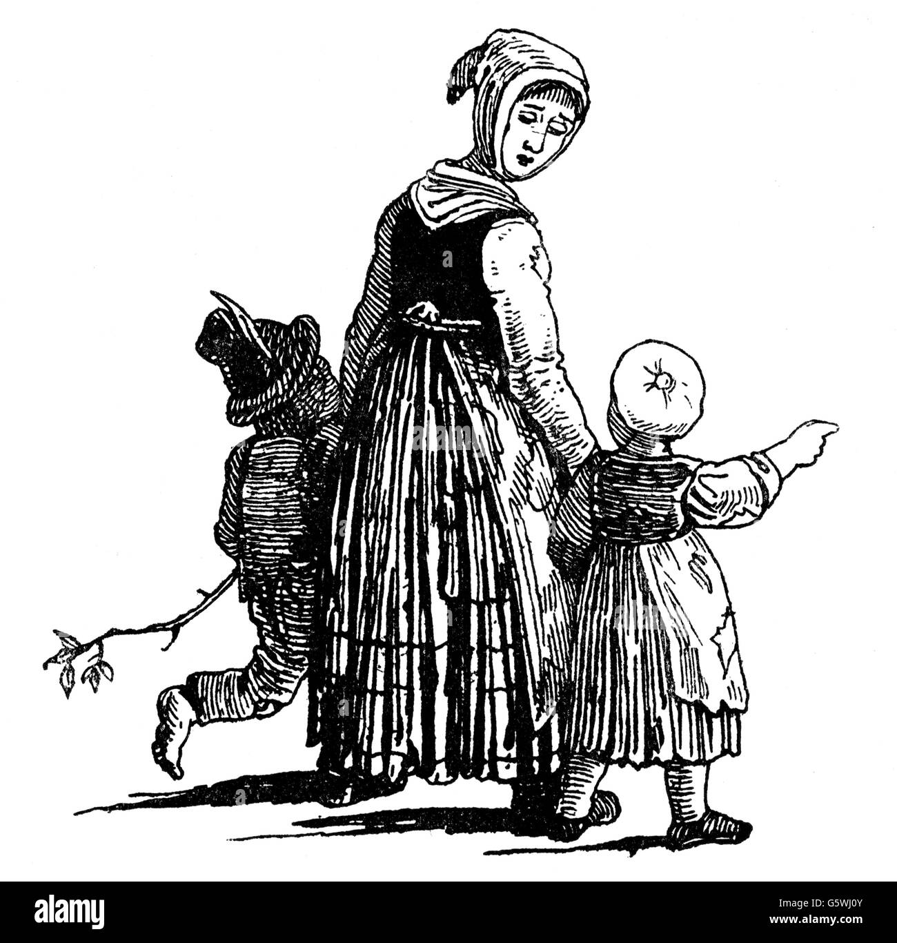 Littérature, conte de fées, frères Grimm, Hansel et Gretel, avec leur mère, dessin du comte Franz Pocci (1807 - 1876), de: 'Kinder- und Hausmärchen', Additional-Rights-Clearences-Not Available Banque D'Images