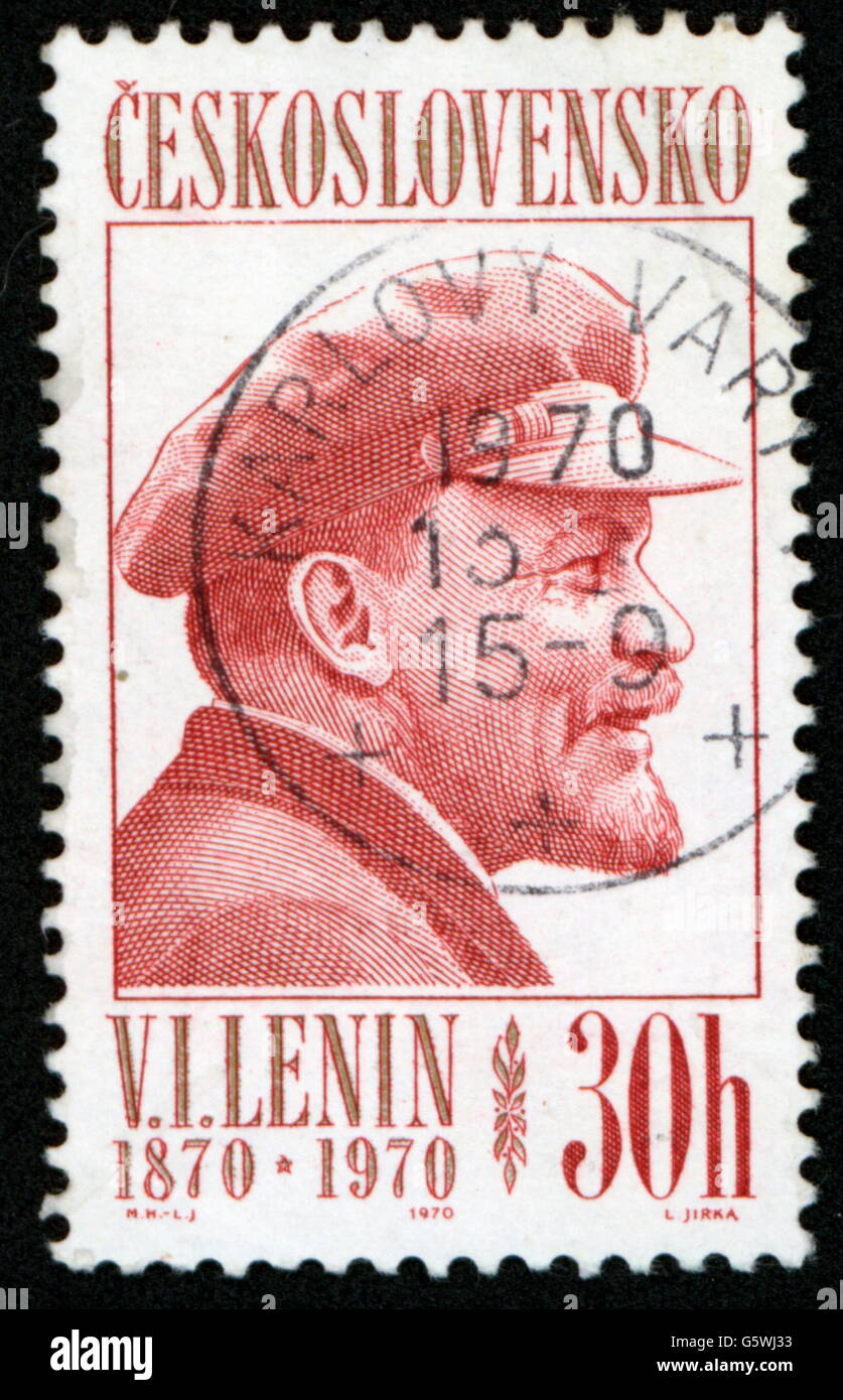 Lénine (Vladimir Ilyich Ulyanov), 22.4.1870 - 21.1.1924, politicien russe, portrait, timbre-poste de 30 scrutateurs commémorant son centième anniversaire, poste d'État tchécoslovaque, 1970, Banque D'Images