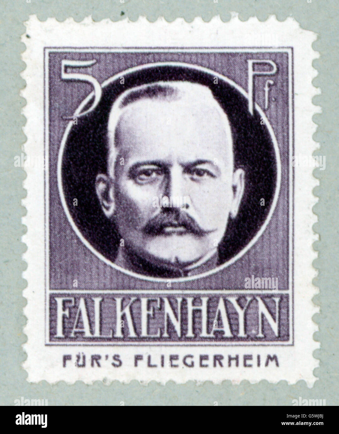 Falkenhayn, Erich von, 11.9.1861 - 8.4.1922, général allemand, portrait, poster Stamp 'Für's Fliegerheim', Allemagne, 1917, Banque D'Images