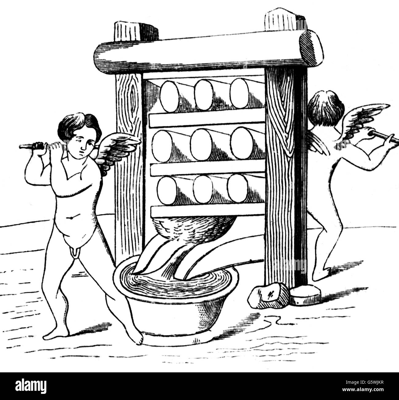 Nourriture, huile, presse / médias, après peinture murale, Herculanum, vers 70 AD, gravure de bois, 19e siècle, presse, presses, huile, huile d'olive, olives, cupids, Eros, technique, technologie, technologies, Roman, Romains, Empire romain, monde antique, temps anciens, nourriture, produits alimentaires, peinture murale, peintures murales, peintures murales, peintures murales, peintures murales 1er siècle, historique, historique, monde antique, peuple, droits additionnels-Clearences-non disponible Banque D'Images