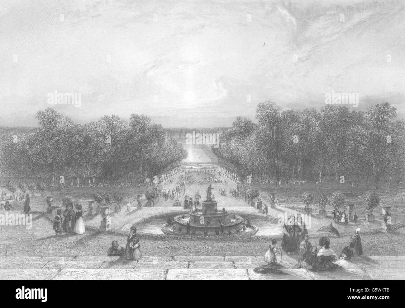 YVELINES : Les Jardins de Versailles, antique print 1839 Banque D'Images
