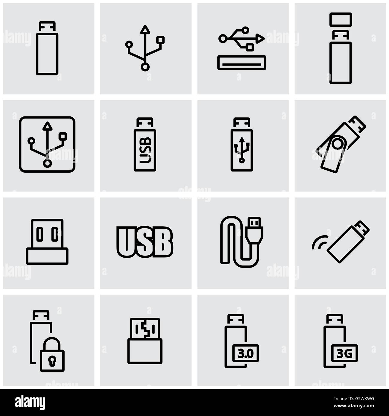 Ligne Vector icon set usb Illustration de Vecteur