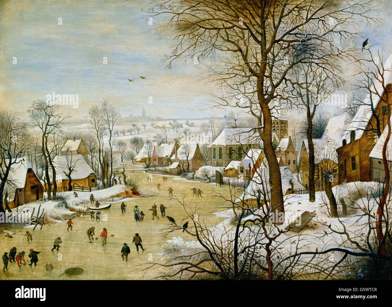 Pieter Brueghel le Jeune - Paysage d'hiver avec Bird Trap - Banque D'Images