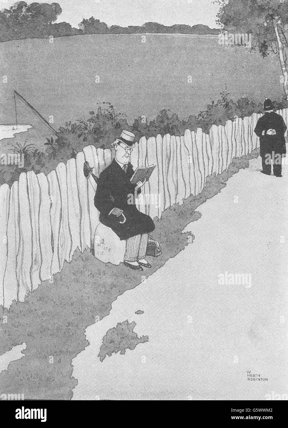 HEATH ROBINSON : le braconnier. La pêche. Policier. Petit, vintage print 1935 Banque D'Images