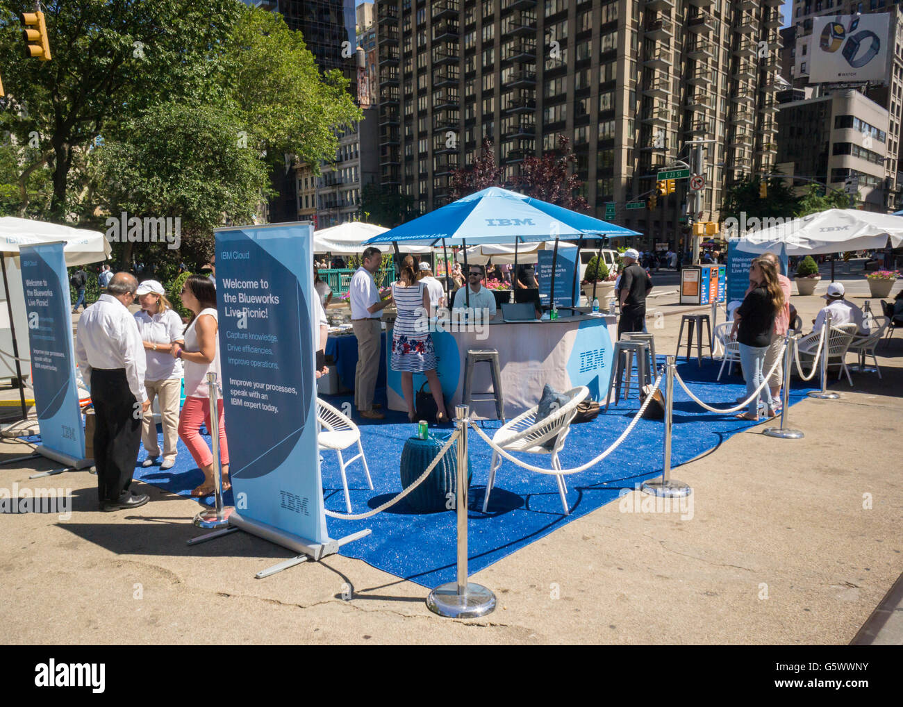 Un événement promotionnel pour IBM Blueworks en nuage de collaboration en solution d'affaires Flatiron Plaza à New York le mercredi 15 juin, 2016. (© Richard B. Levine) Banque D'Images