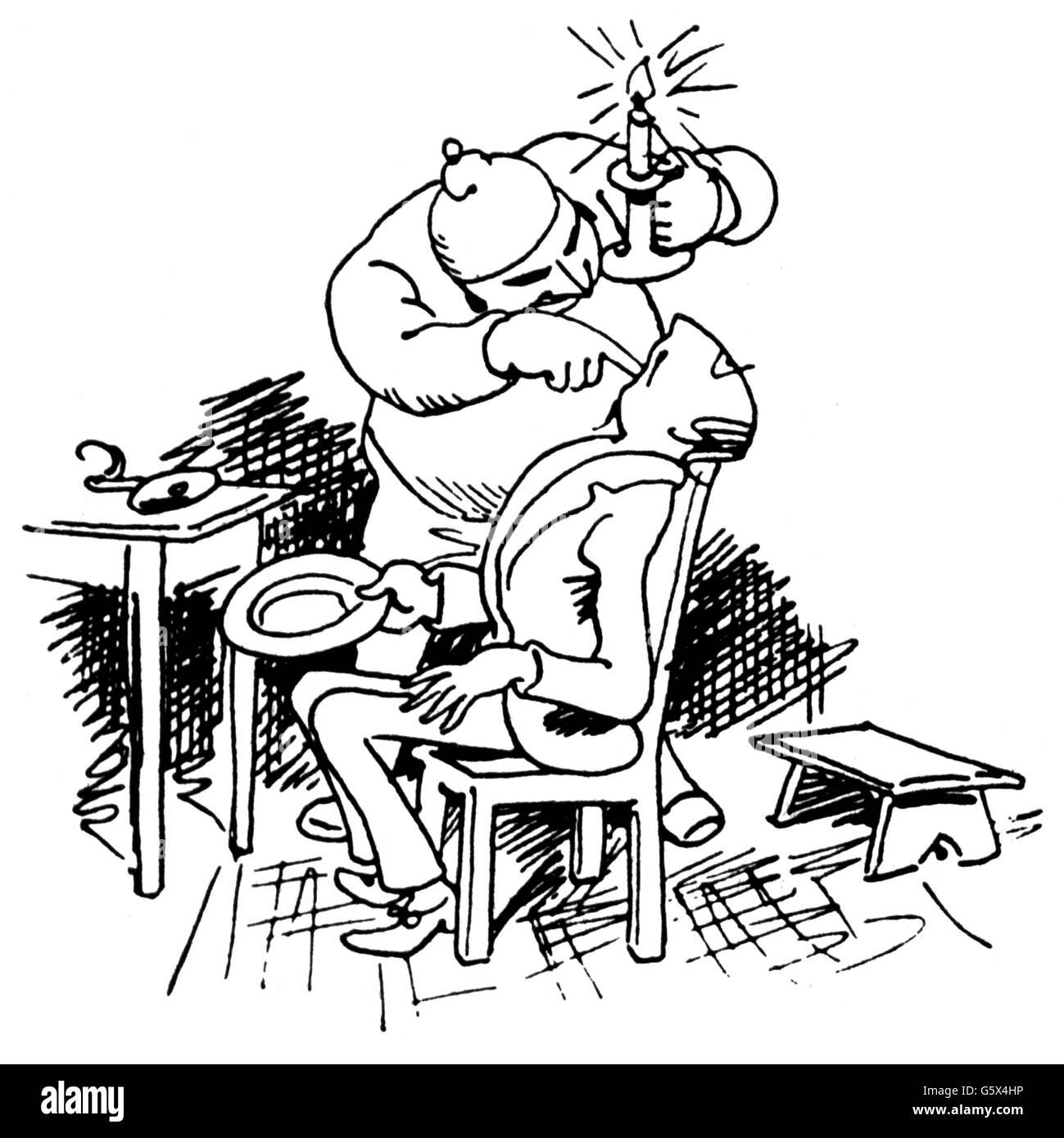 La médecine, dentisterie, bientôt nous saurons ce qu'est l'affaire de plumes", lithographie de Wilhelm Busch (1832 - 1908), à partir de l'image Bählamm article 'Balduin, der verhinderte Dichter', 1883, l'artiste n'a pas d'auteur pour être effacé Banque D'Images