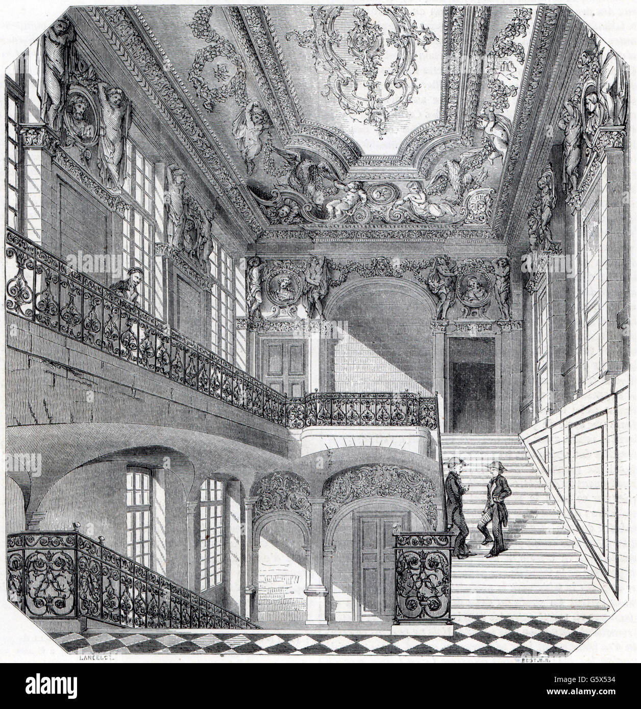 Géographie / voyage, France, Paris, bâtiment, Ecole centrale des arts et manufactures, vue intérieure, grand escalier, gravure en bois par Leon Lancelot, de: 'Le Magasin Pittoresque', Paris, 19ème siècle, droits additionnels-Clearences-non disponible Banque D'Images