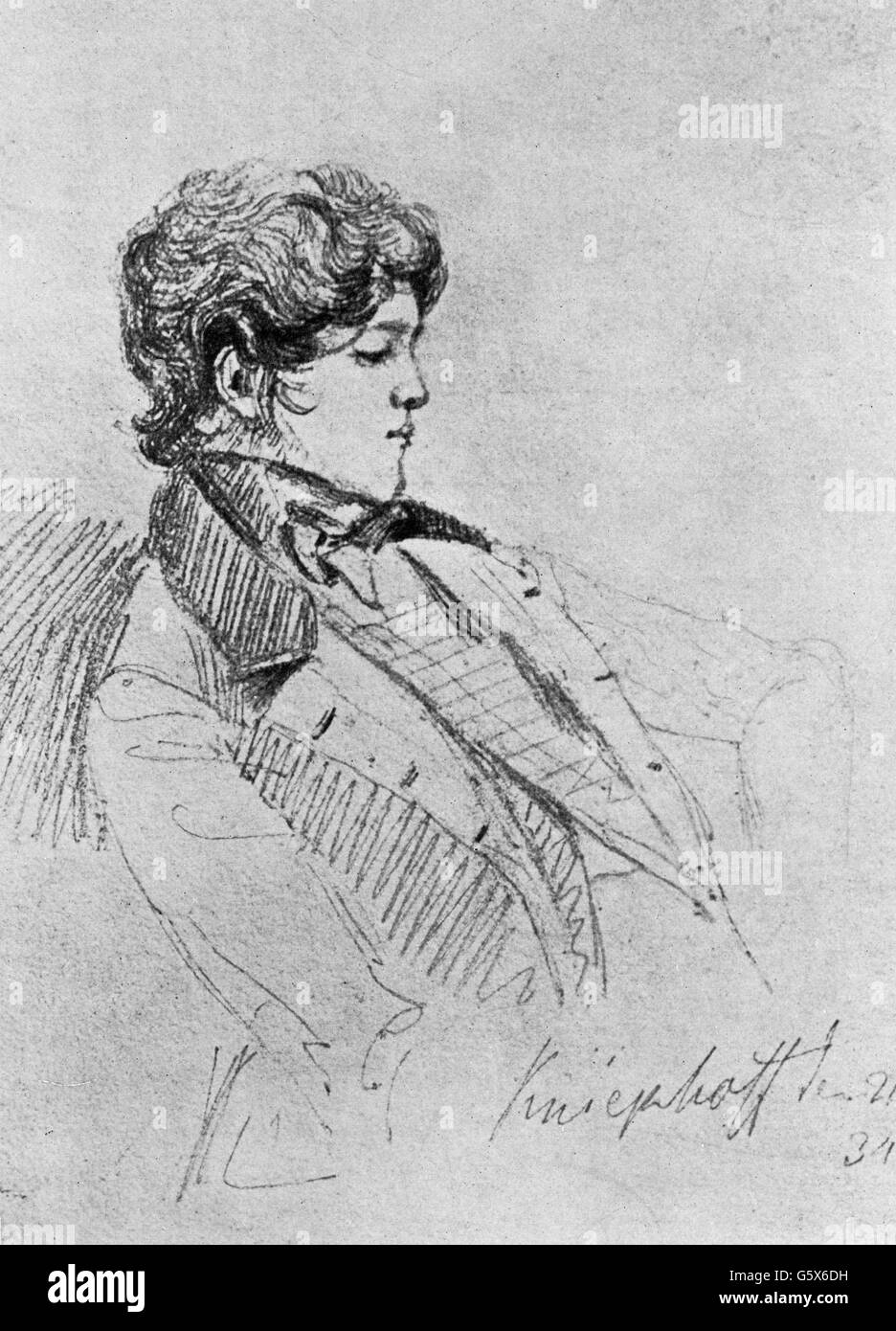 Bismarck, Otto von, 1.4.1815 - 30.7.1898, homme politique allemand, les jeunes, au cours de ses années d'études à l'Université de Berlin, dessin de Gustav von Kessel, 1834, l'artiste n'a pas d'auteur pour être effacé Banque D'Images