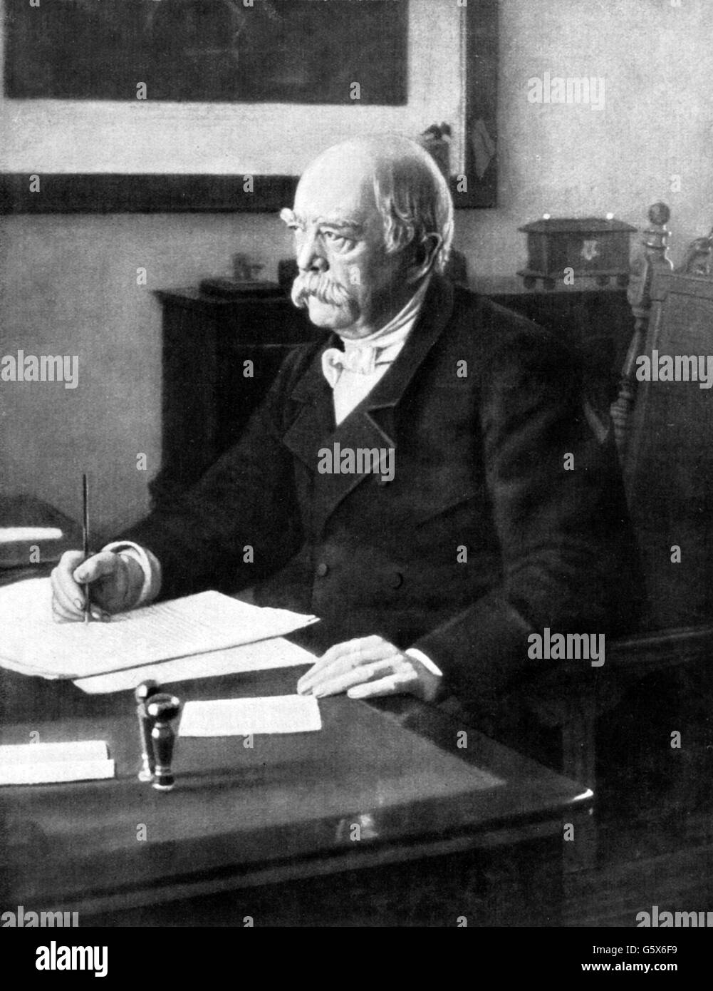 Bismarck, Otto von, 1.4.1815 - 30.7.1898, politicien allemand, chancelier de l'Empire allemand 4.5.1871 - 20.9.1890, demi-longueur, à la réception de son étude, Friedrichsruh, 27.12.1886, Banque D'Images