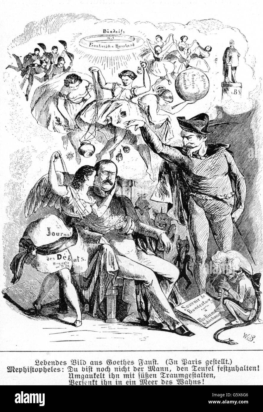 Bismarck, Otto von, 1.4.1815 - 30.7.1898, homme politique allemand, Premier ministre prussien 1862 - 1890, la caricature, "Vivre photo de Faust de Goethe", gravure sur bois, 'Kladderadatsch', 1862, l'artiste n'a pas d'auteur pour être effacé Banque D'Images