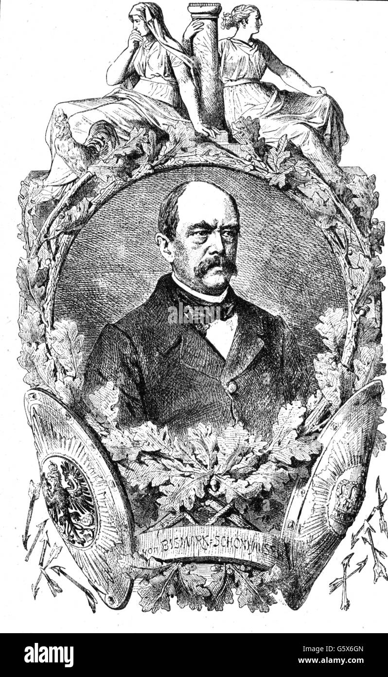 Bismarck, Otto von, 1.4.1815 - 30.7.1898, homme politique allemand, chancelier de l'Empire allemand 4.5.1871 - 20.3.1890, portrait, gravure sur bois après le dessin de Ludwig Burger, vers 1875, l'artiste n'a pas d'auteur pour être effacé Banque D'Images