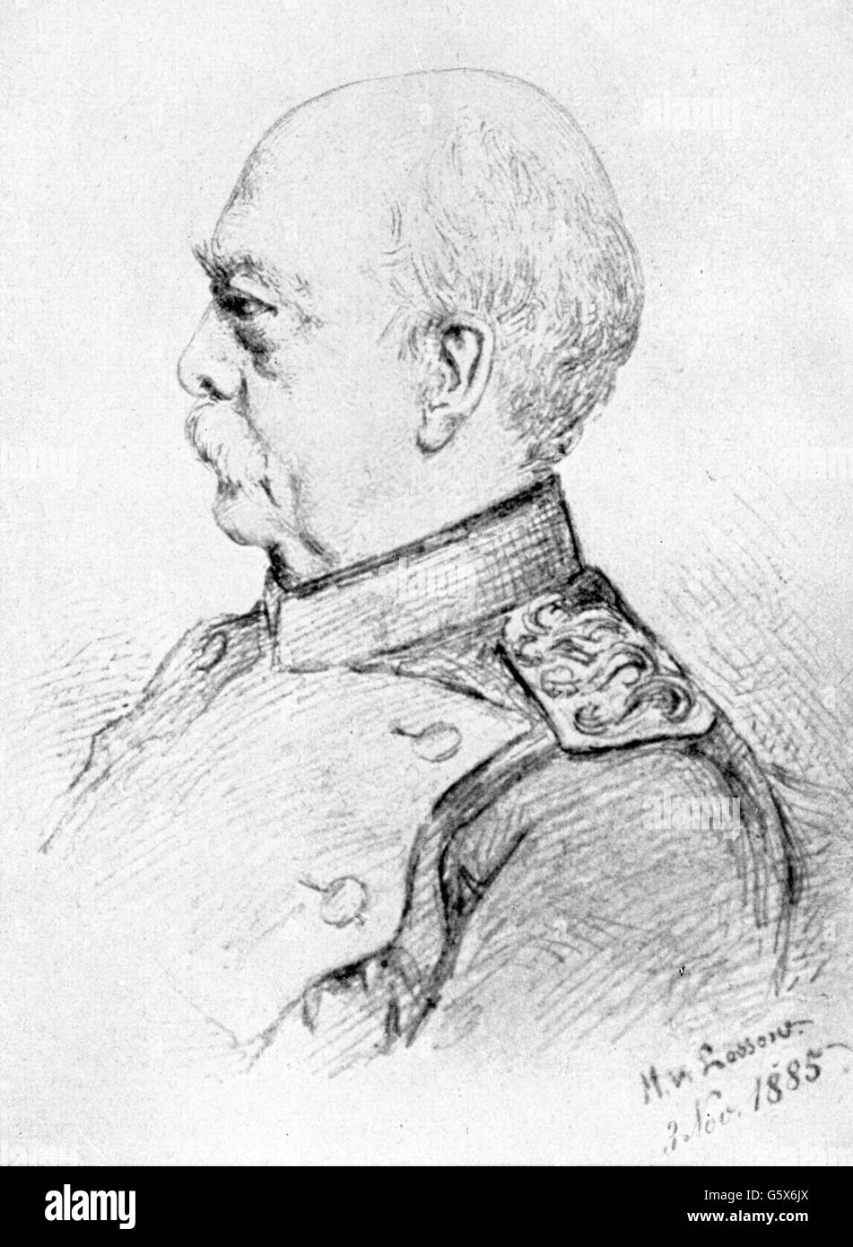 Bismarck, Otto von, 1.4.1815 - 30.7.1898, homme politique allemand, chancelier de l'Empire allemand 4.5.1871 - 20.3.1890, portrait, dessin de M. von Lossow, 3.11.1885, l'artiste n'a pas d'auteur pour être effacé Banque D'Images