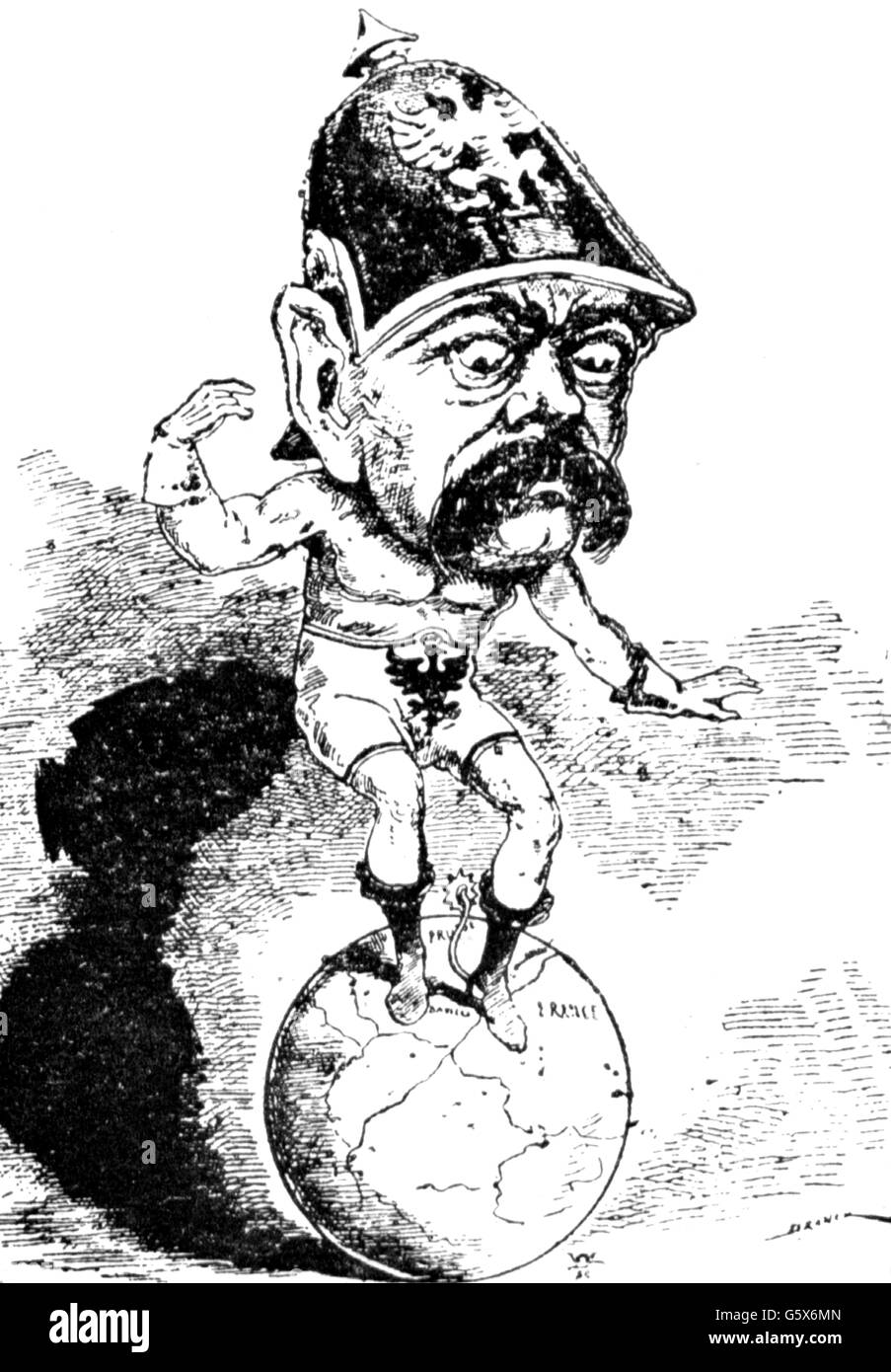 Bismarck, Otto von, 1.4.1815 - 30.7.1898, homme politique allemand, caricature, 'l'homme sur la balle', dessin de Draner, "Le Charivari", Paris, 1870, l'artiste n'a pas d'auteur pour être effacé Banque D'Images