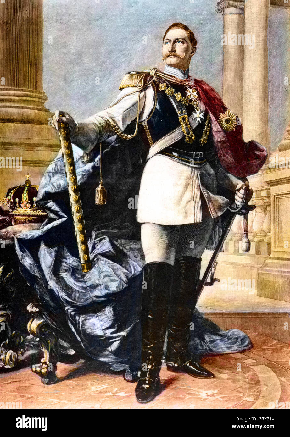 William II, 27.1.1859 - 4.6.1941, Empereur allemand 15.6.1888 - 9.11.1918, pleine longueur, gravure de bois après peinture par Max Koner, 1890, coloré, Banque D'Images